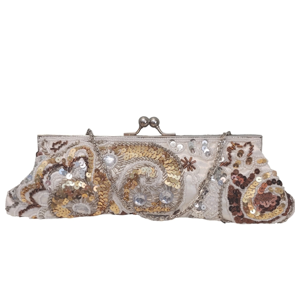 Apt 9 women fashion party wedding bridal white gold sequin clutch bag size small